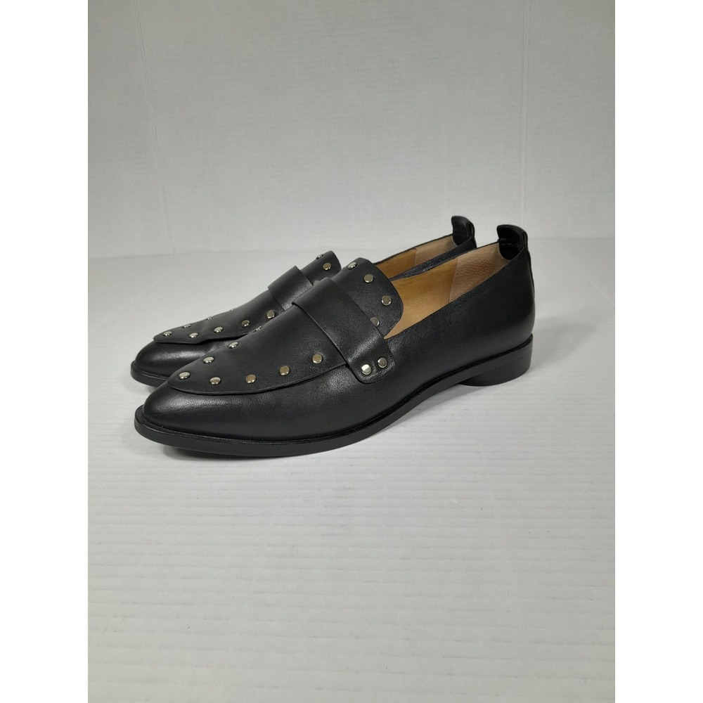 Joie Women's Taron Studded Loafer Shoes Leather Flat Black Sz  37.5 US 6.5 - 7